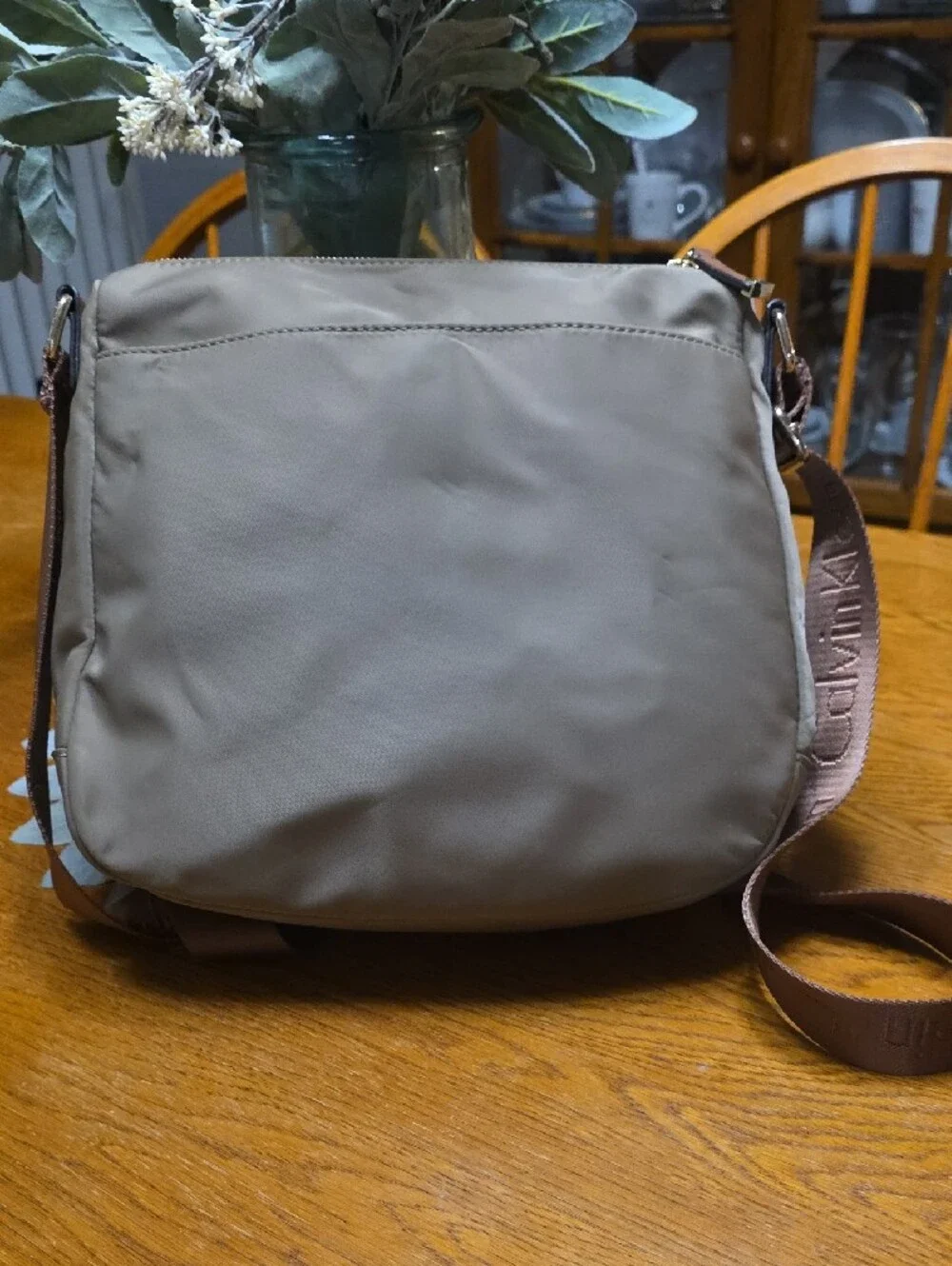 Calvin Klein Taupe Nylon Crossbody with Branded Brown Strap
